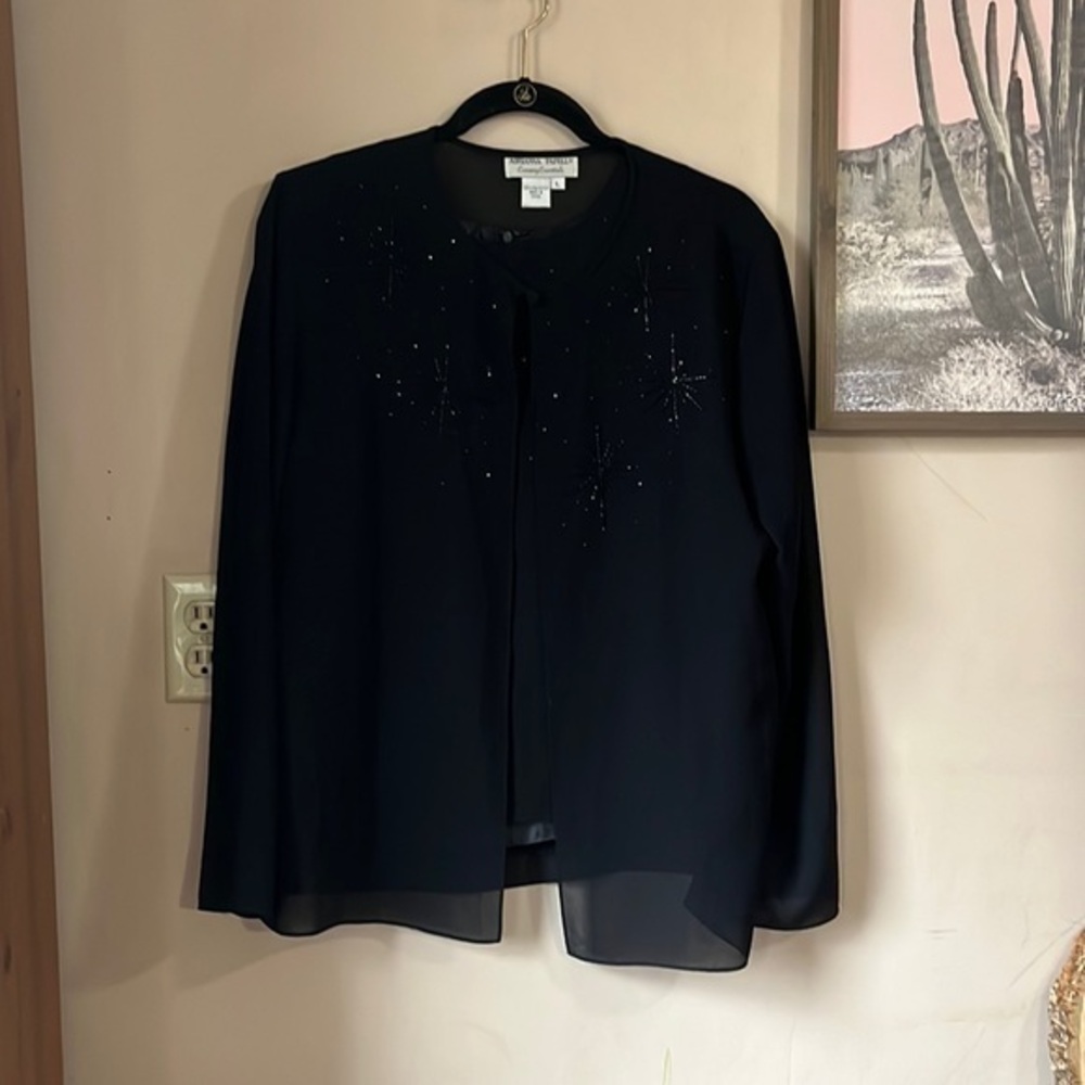 Vintage Adrianna Papell Black Beaded Cocktail Top & Jacket Size Large